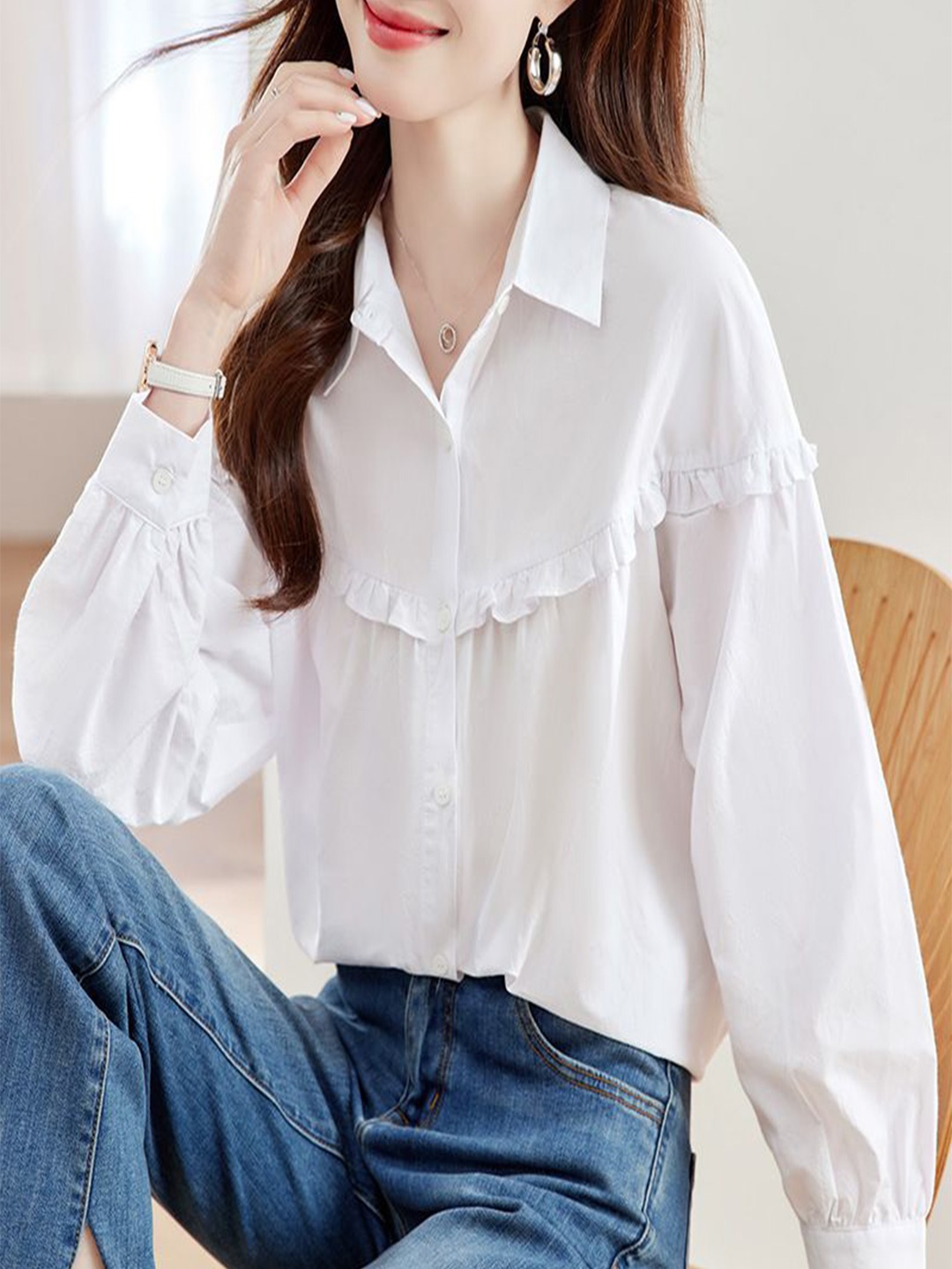 

StyleCast Women Shirt Collar Cotton Shirt Style Top, White