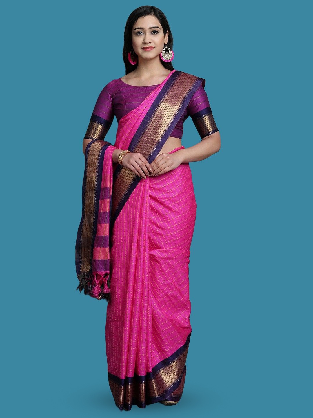 

yourwish Women Woven Design Zari Garad Saree, Pink