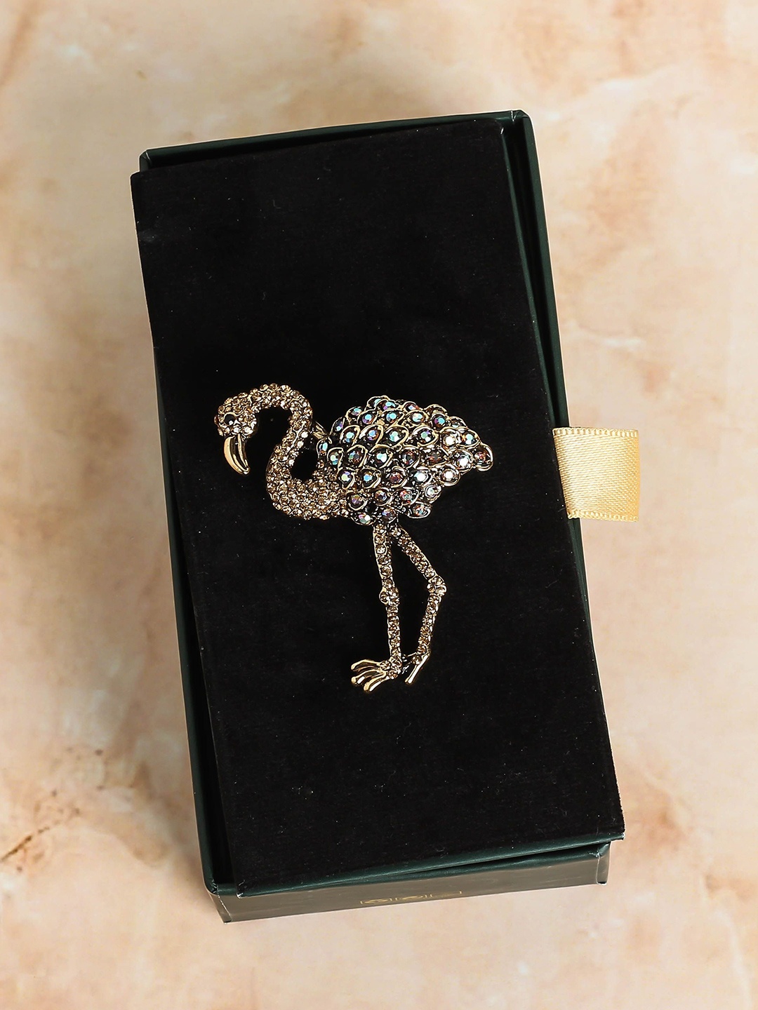 

Tossido Men Stone Studded Flamingo Brooch, Gold