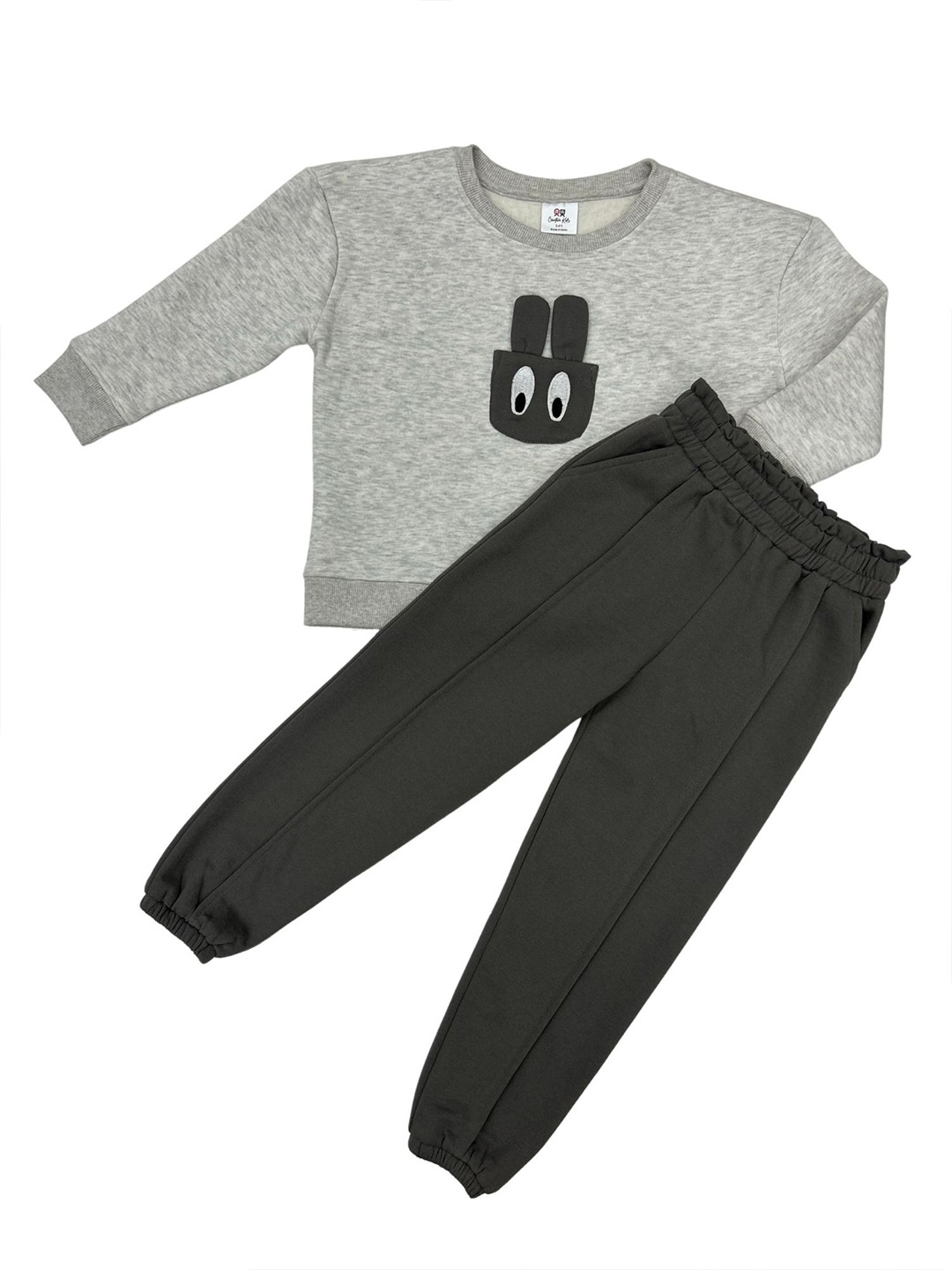 

Creative Kids Girls Embellished Round Neck Pure Cotton Sweatshirt With Jogger, Grey