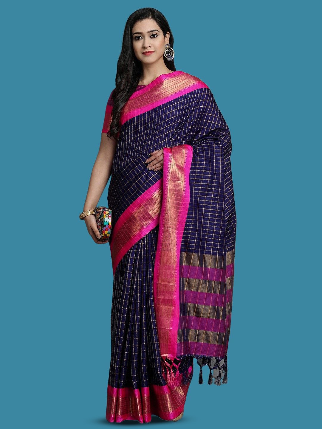 

Yourwish Woven Design Zari Garad Saree, Navy blue