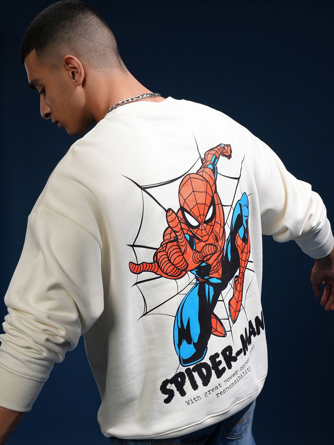 

HIGHLANDER Marvel Spider Man Men Drop Shoulder Oversized Sweatshirt, White