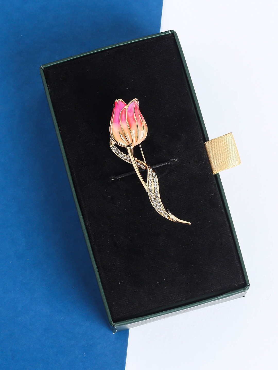 

Tossido Men Artificial Stone Studded Tulip Brooch, Pink