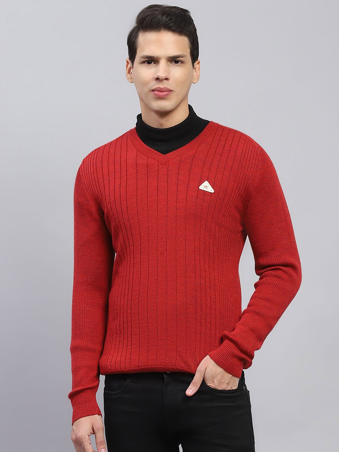 

Monte Carlo Men Striped Woollen Pullover, Maroon