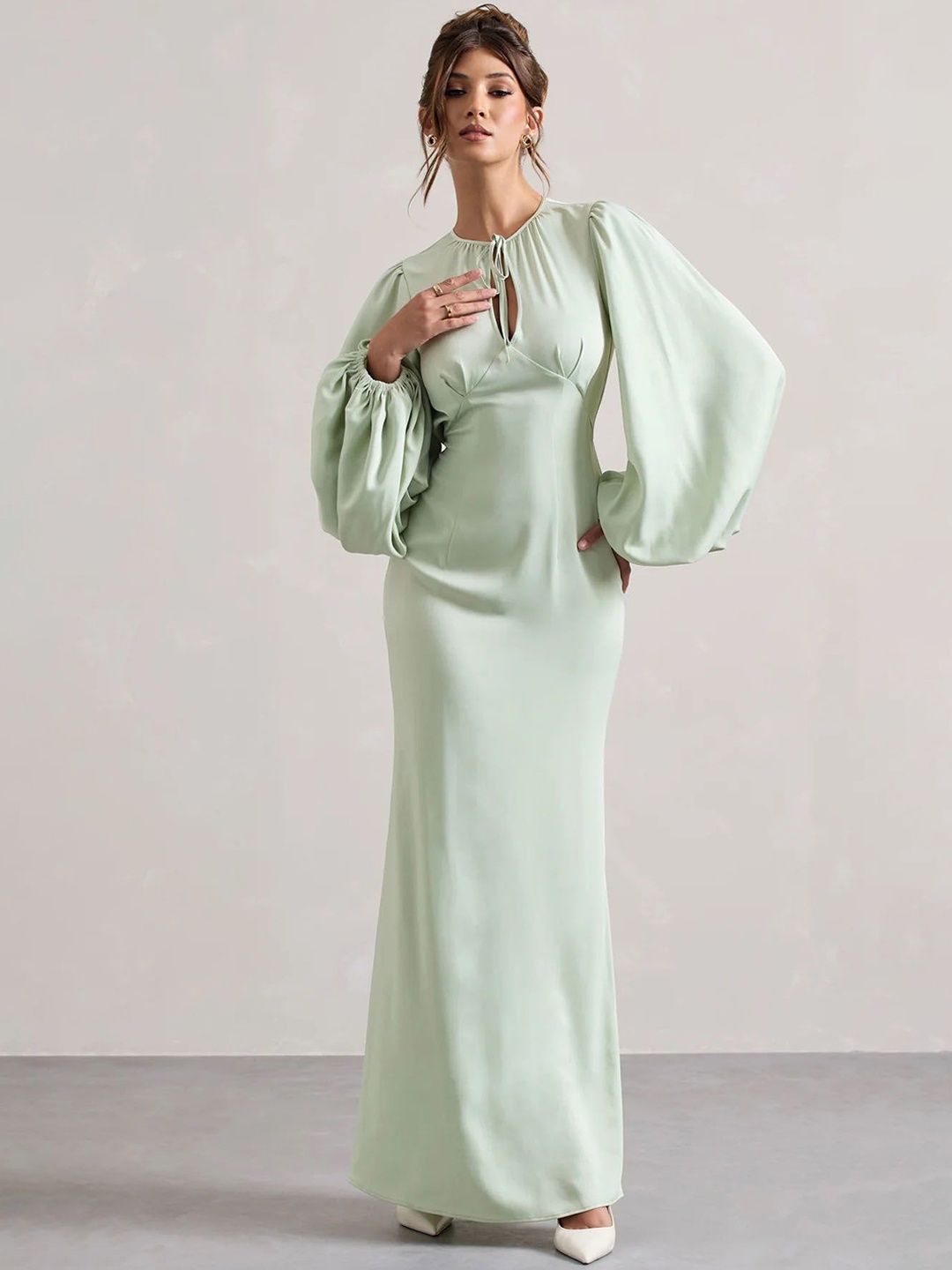 

TRAQUILA Cape Sleeve Bodycon Maxi Dress, Sea green
