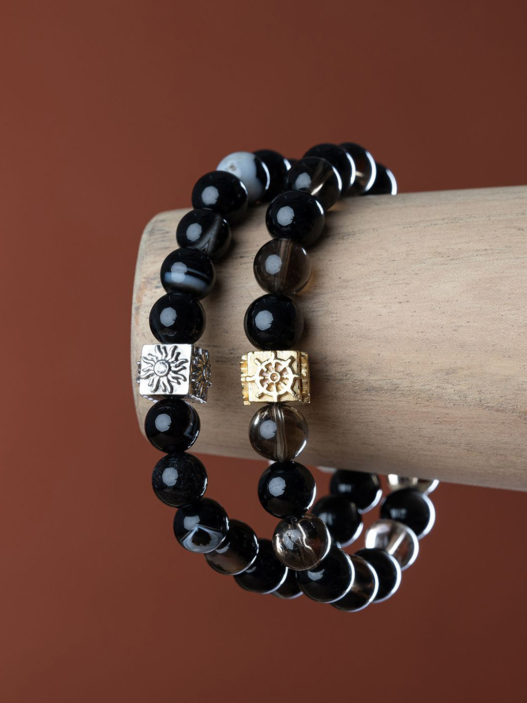 

Stone Story By Shruti Men 925 Sterling Silver Gold-Plated Tourmaline Elasticated Bracelet