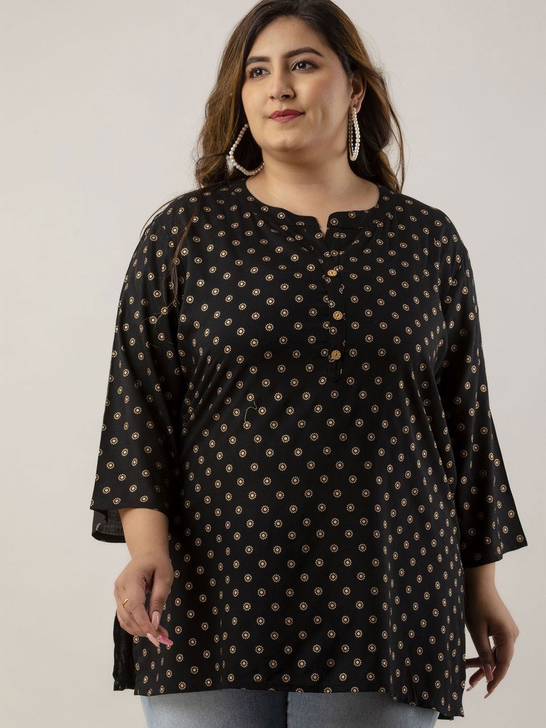 

Fashion Zest Women Plus Size Printed Tunic, Black