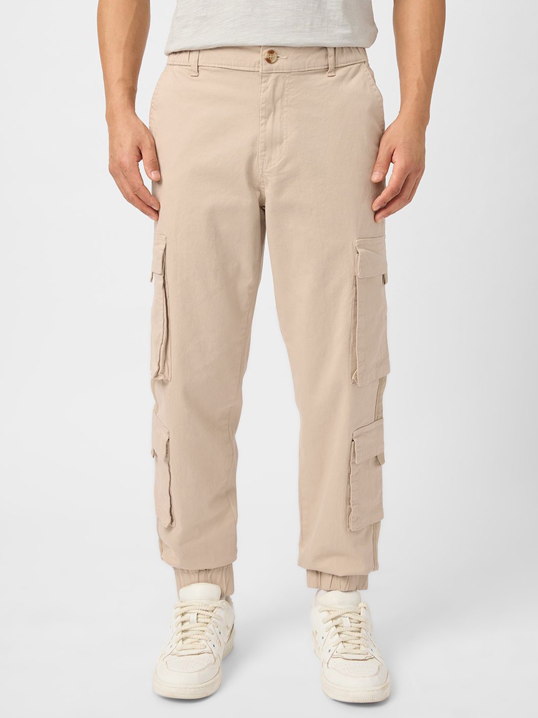 

The Souled Store Men Pure Cotton Cargo Joggers, Beige