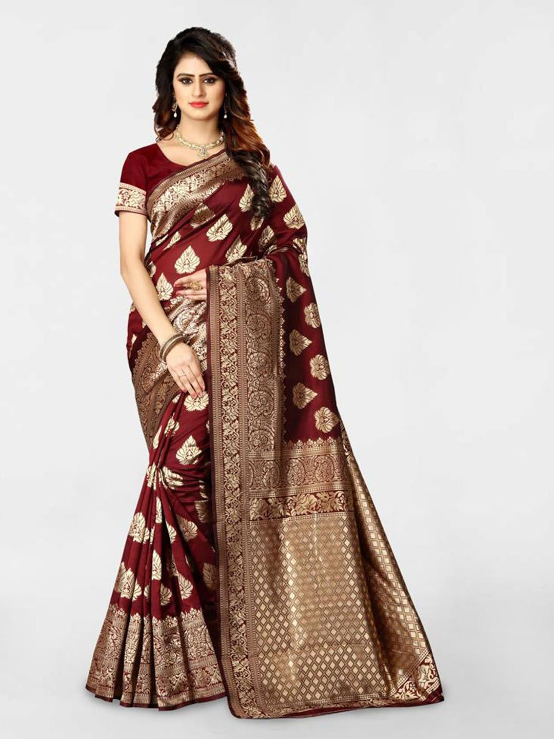 

KALINI Floral Woven Design Zari Banarasi Saree, Brown
