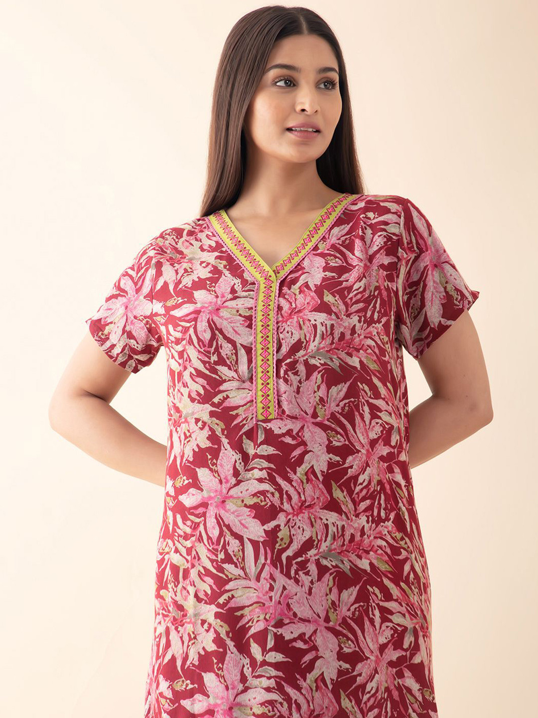 

Maybell Printed Maxi Nightdress, Maroon
