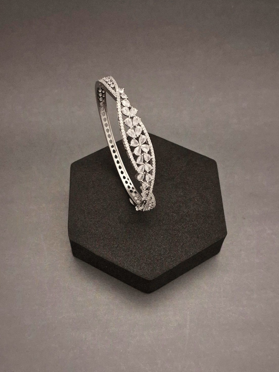 

Zevarly Women American Diamond Silver-Plated Kada Bracelet
