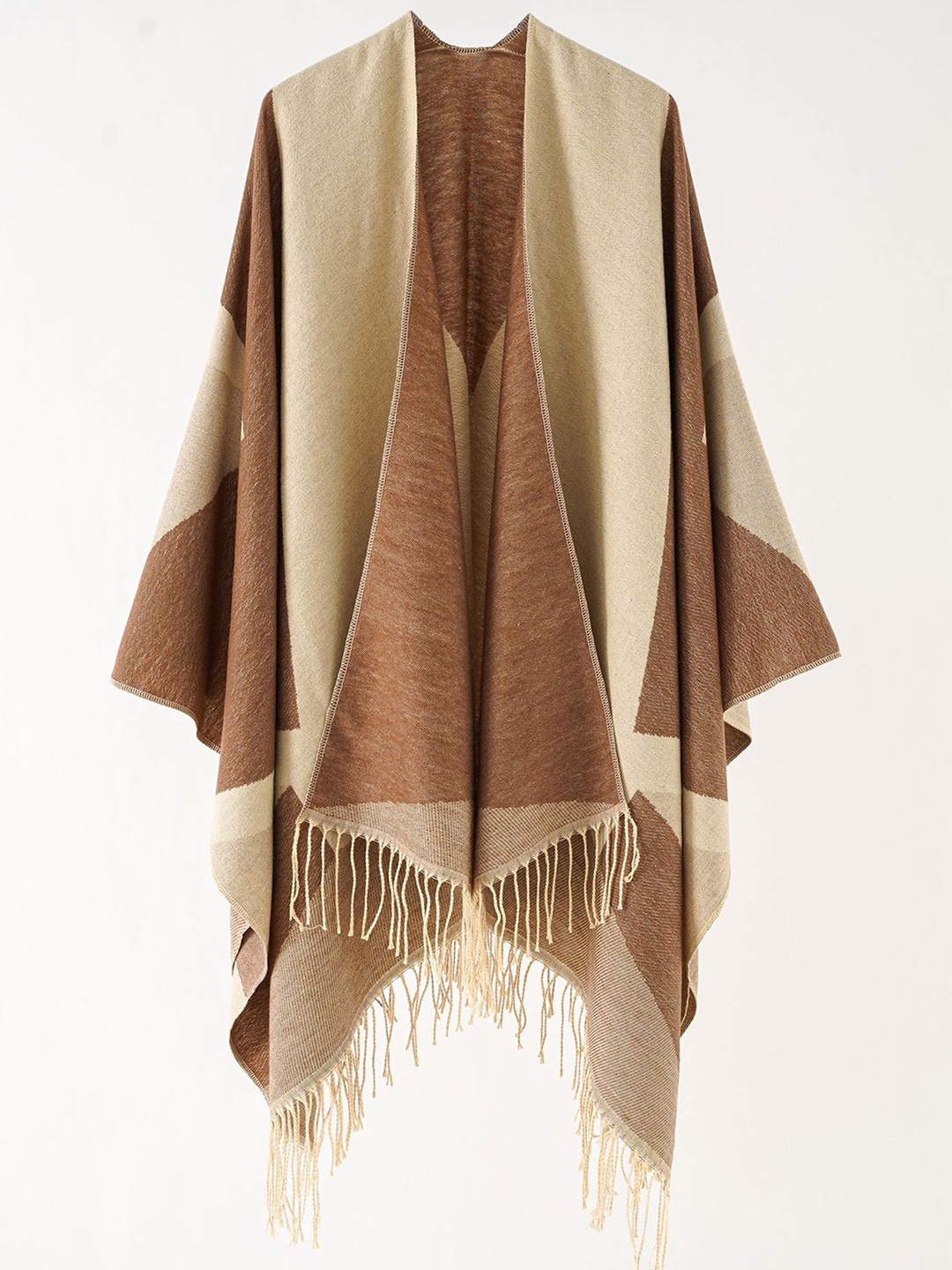 

LULU & SKY Women Colourblocked Shrug, Brown