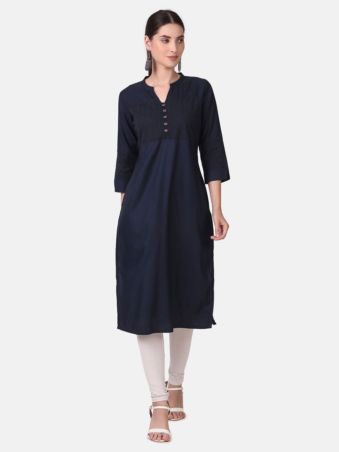 

Pose india V-Neck Self Design Kurtas, Navy blue