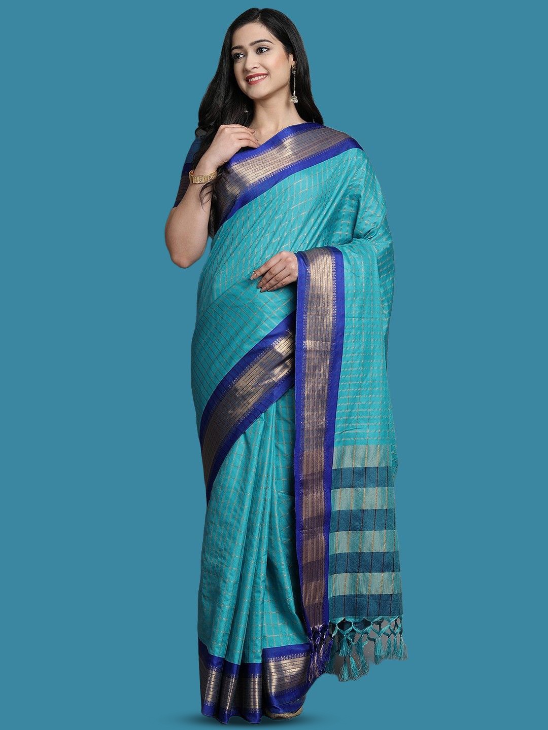 

yourwish Woven Design Zari Garad Saree, Sea green