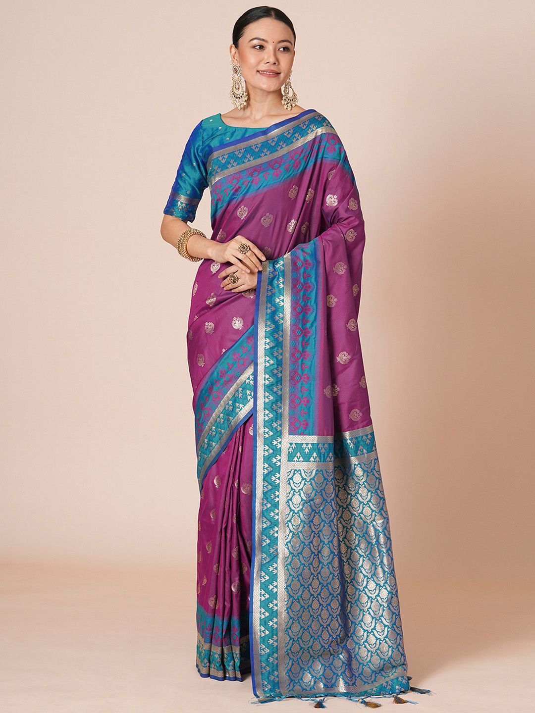 

House of Pataudi Woven Design Banarasi Saree, Magenta