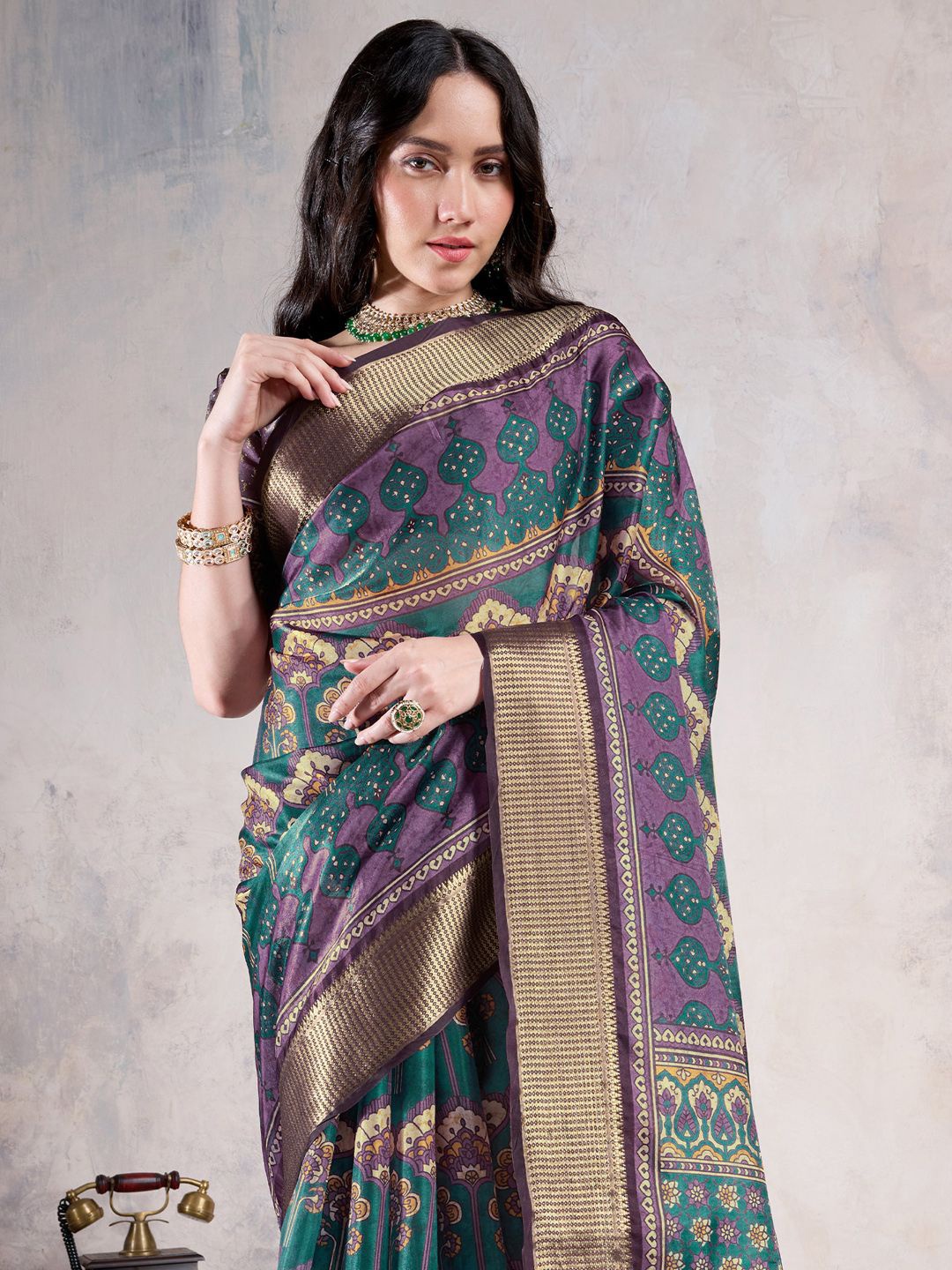 

Saree mall Ethnic Motifs Zari Organza Sungudi Sarees, Teal