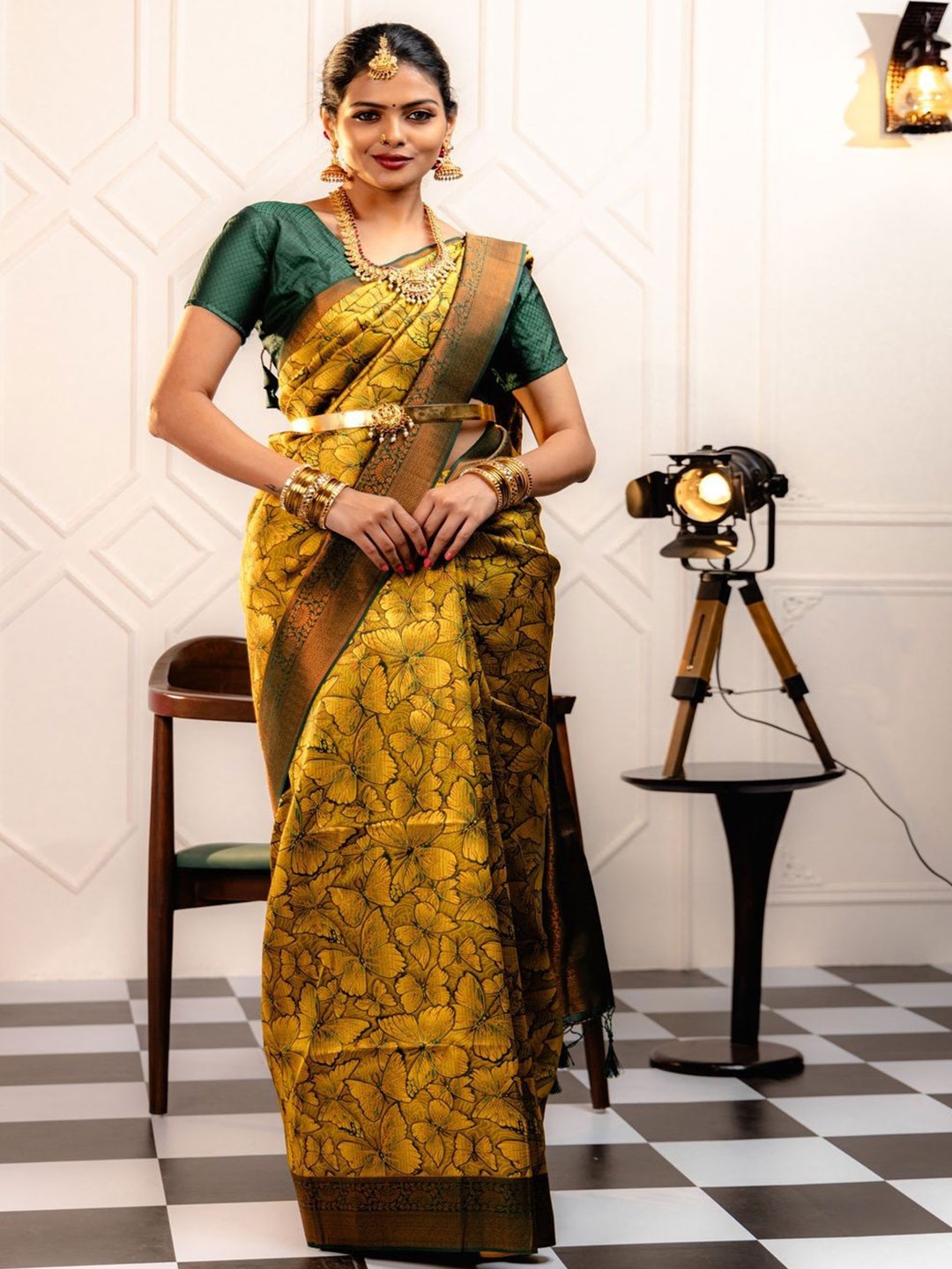 

SHIJILA Banarasi Saree, Yellow