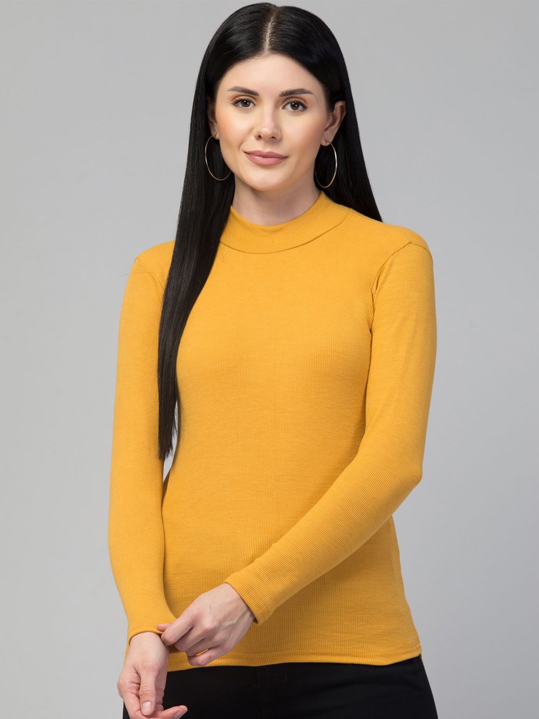 

Trend Level Women High Neck Pure Cotton Fitted Top, Mustard