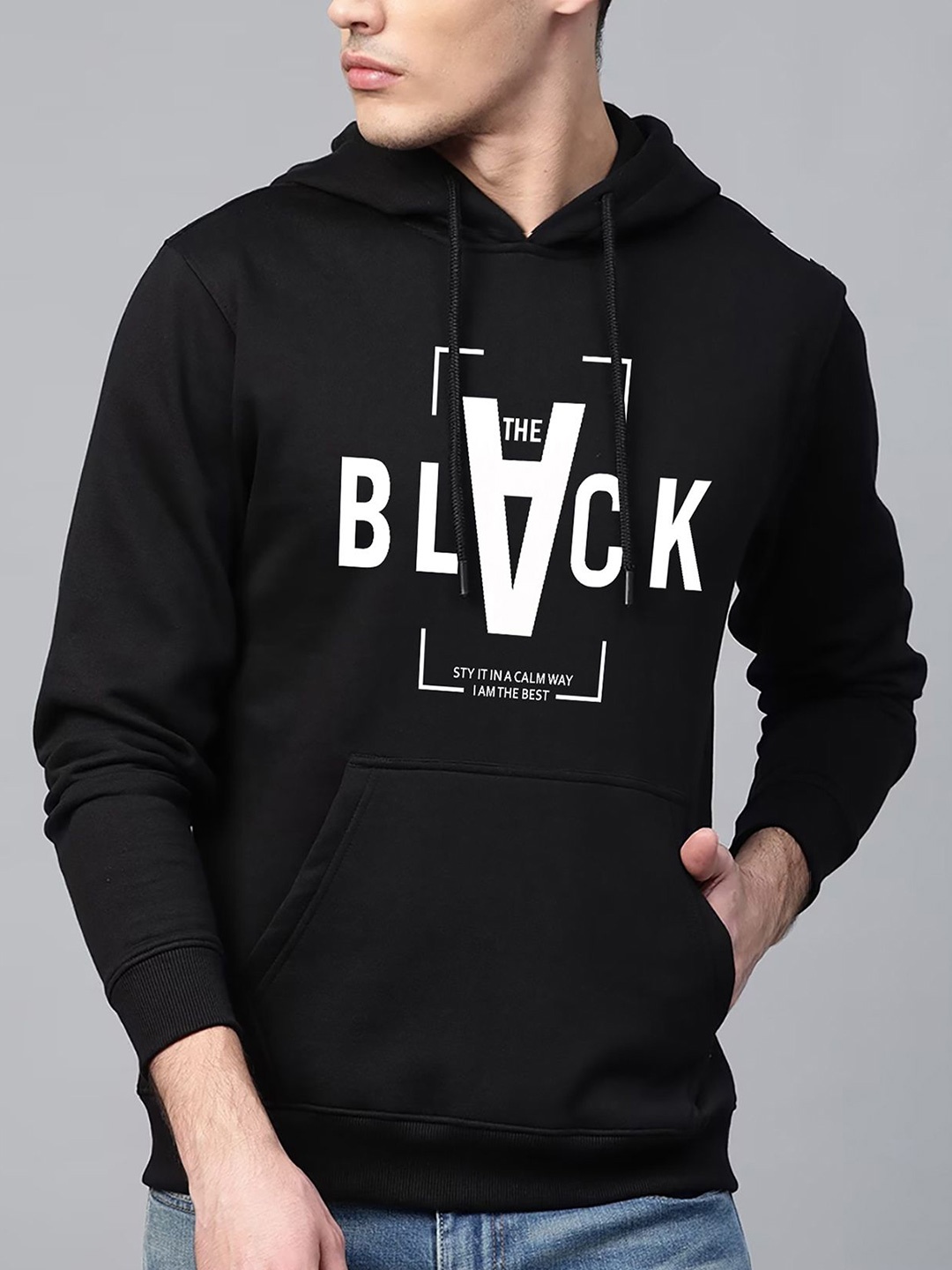 

zentik Men Printed Hooded Sweatshirt, Black