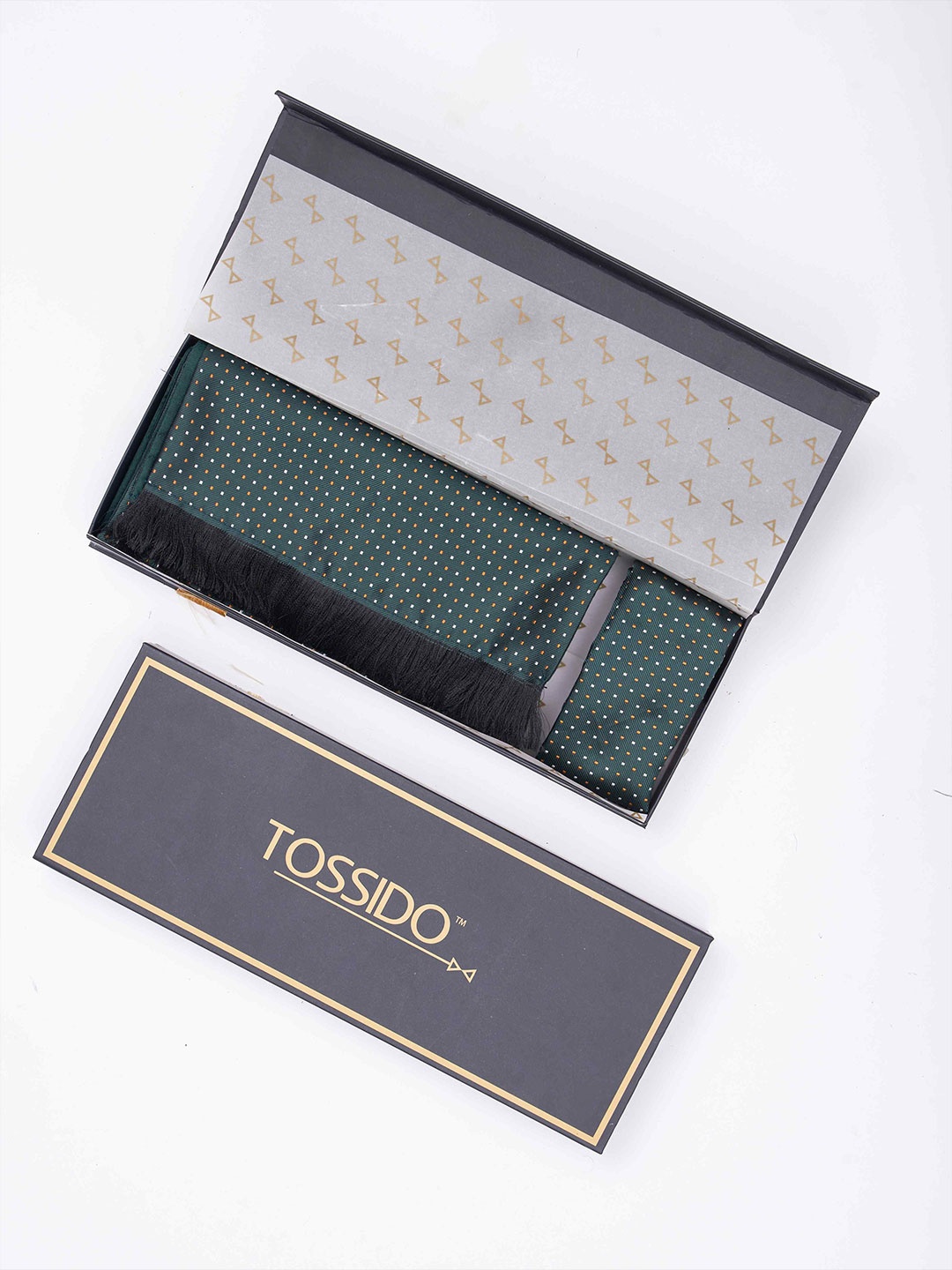 

Tossido Men Woven Design Stole & Pocket Square Set, Green