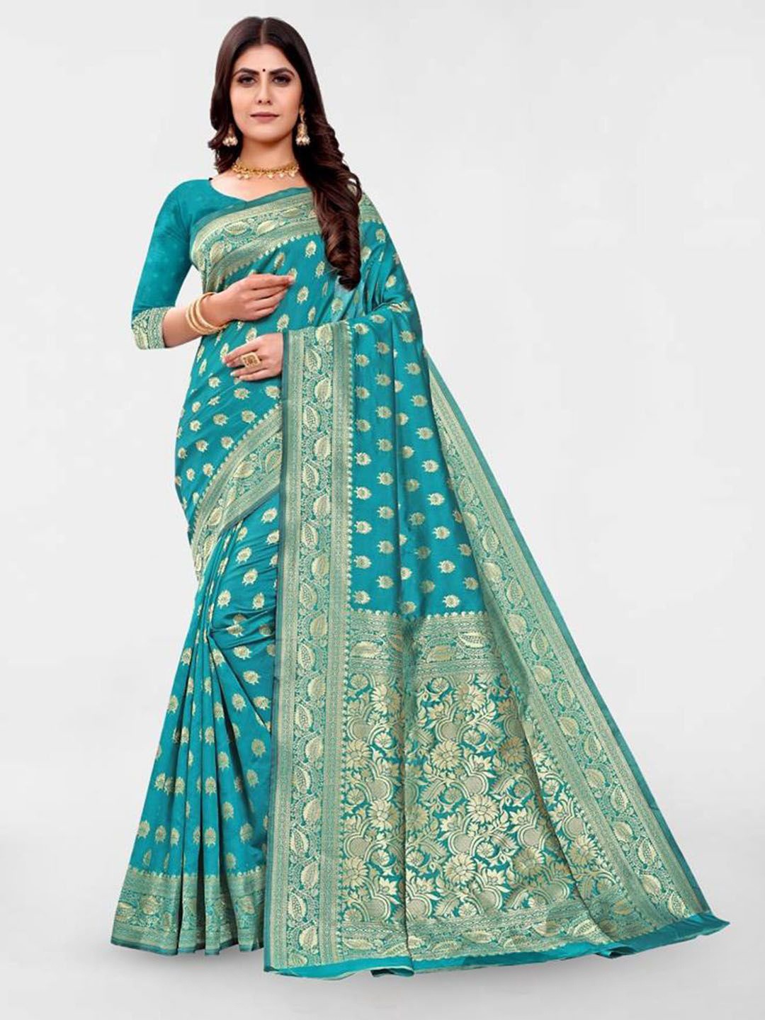 

KALINI Floral Zari Banarasi Saree, Blue