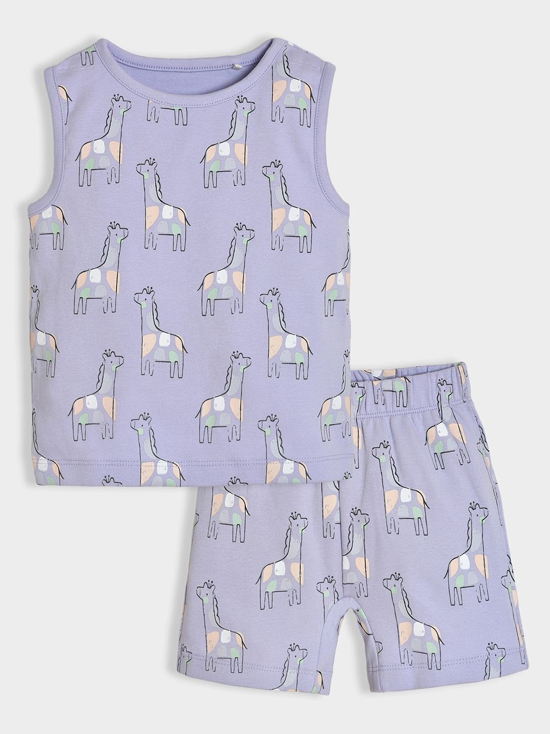 

MiArcus Kids Animal Printed Round Neck Sleeveless T-shirt With Shorts, Purple
