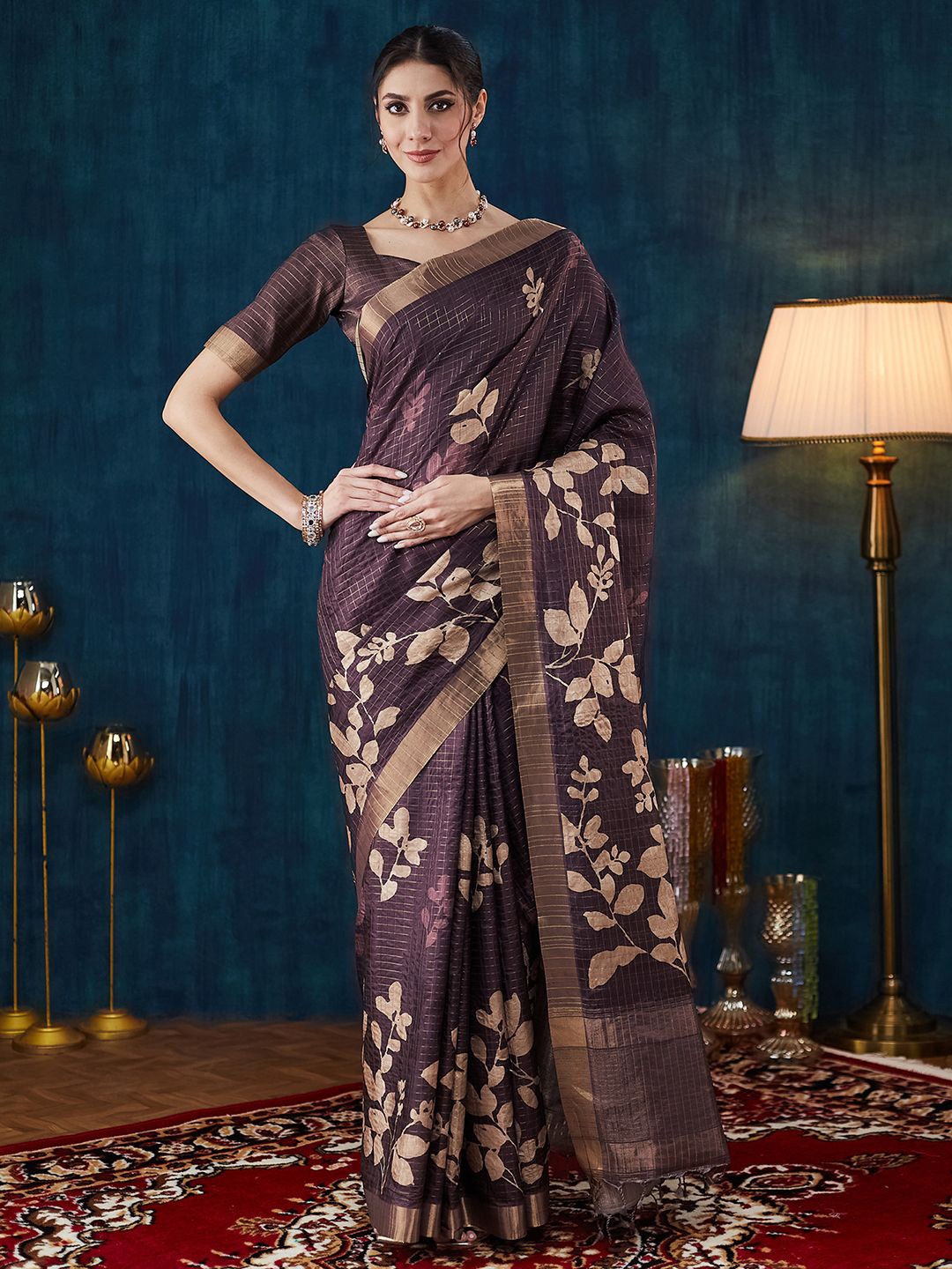 

Satrani Woven Design Zari Banarasi Saree, Brown