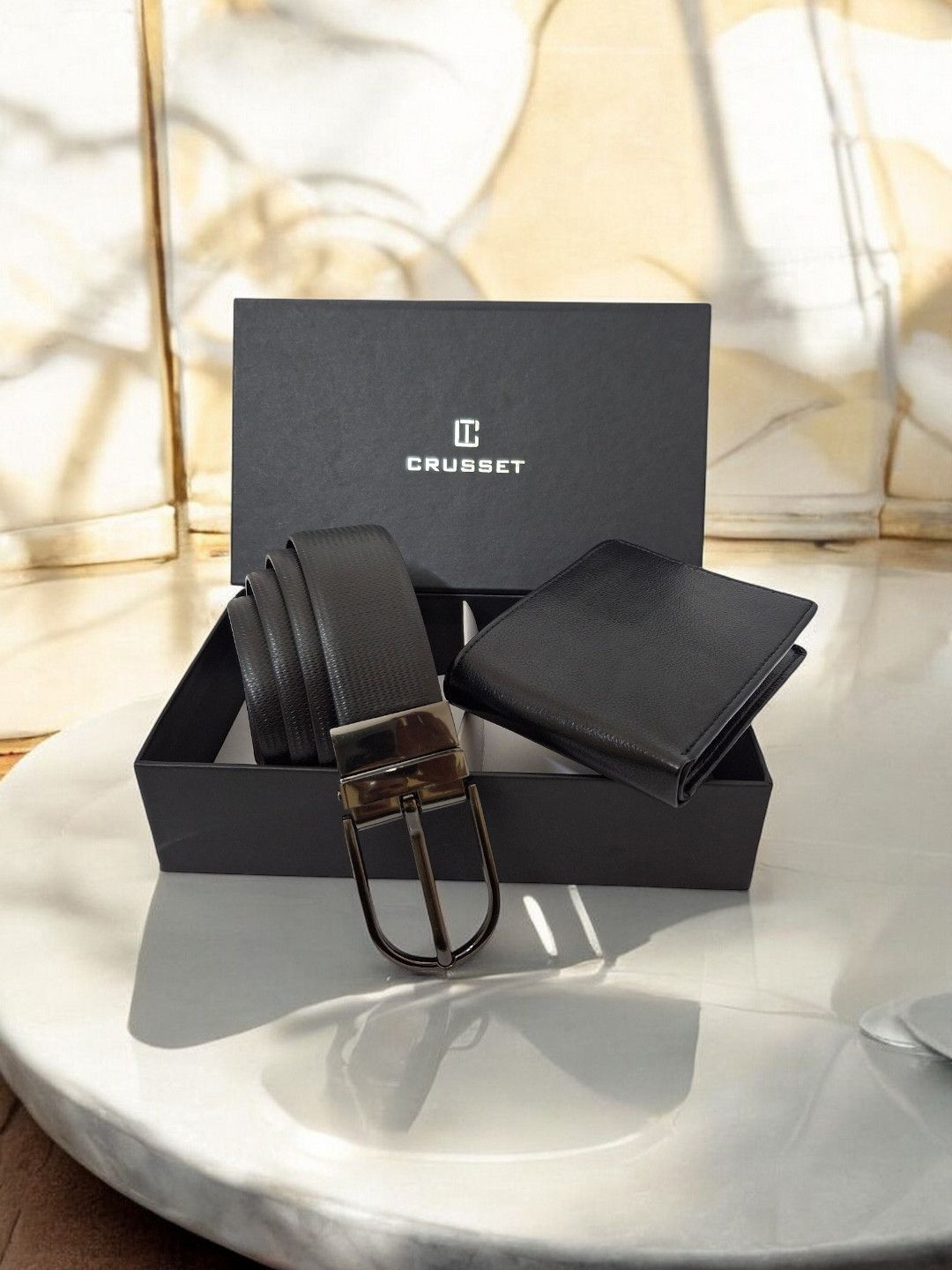 

CRUSSET Men Accessory Gift Set of Wallet and Belt, Black