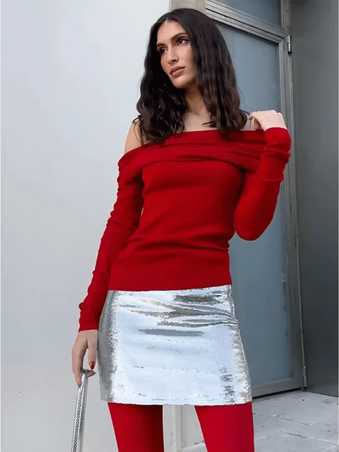 

LULU & SKY Off-Shoulder Bardot Top, Red