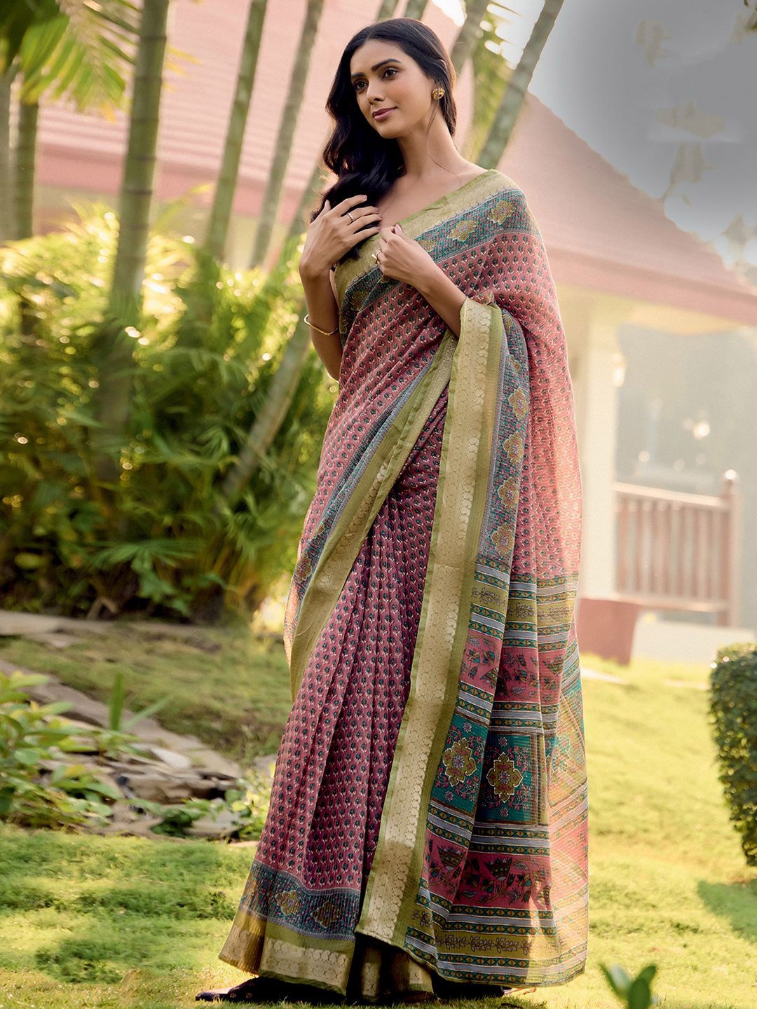 

Satrani Warli Zari Saree, Pink