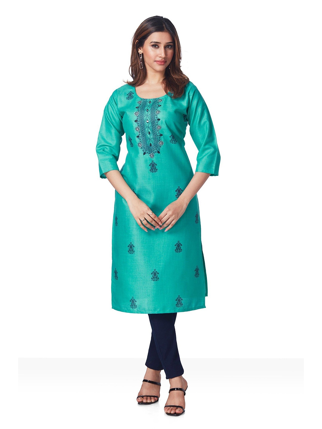 

FREYAA Printed Pure Cotton Straight Kurta, Green