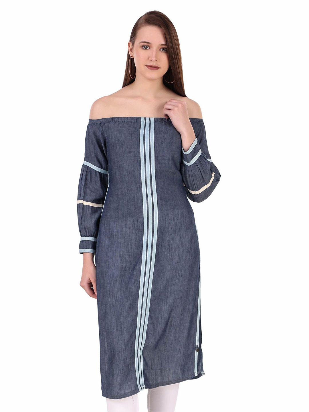 

Pose india Striped Off Shoulder Tunic, Blue