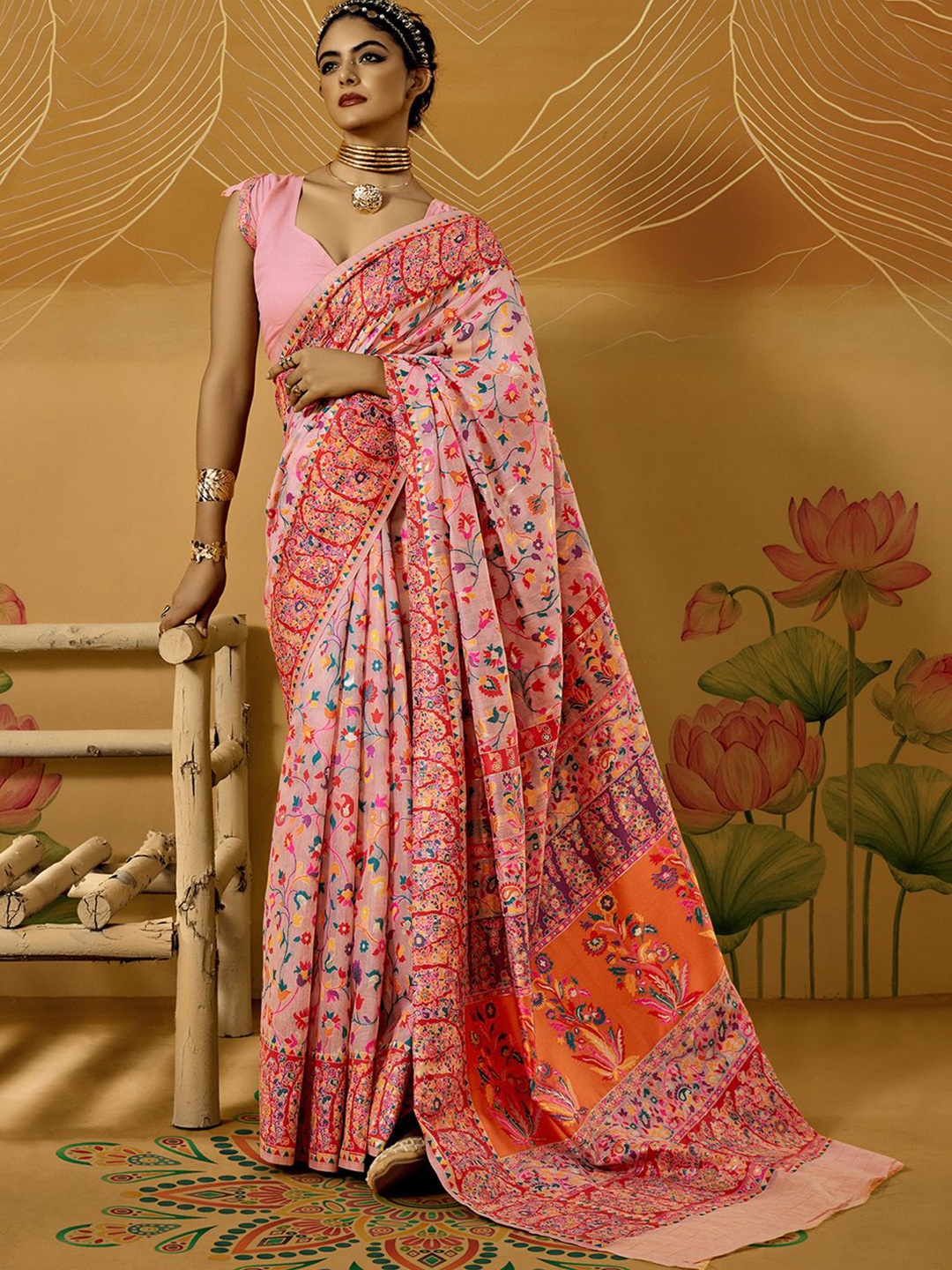 

Mitera Woven Design Zari Silk Cotton Saree, Pink