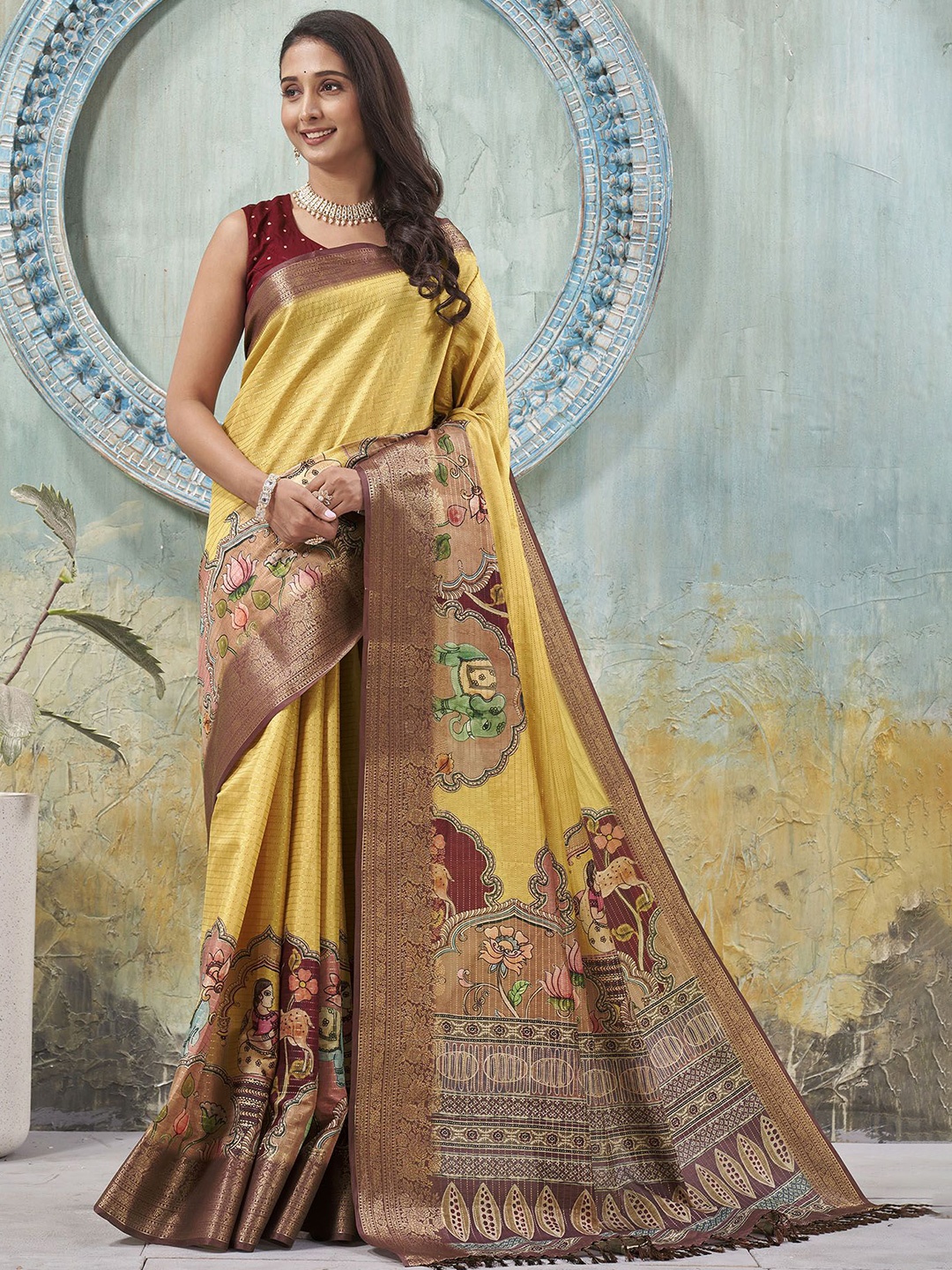 

Ekana Woven Design Zari Silk Blend Saree, Yellow