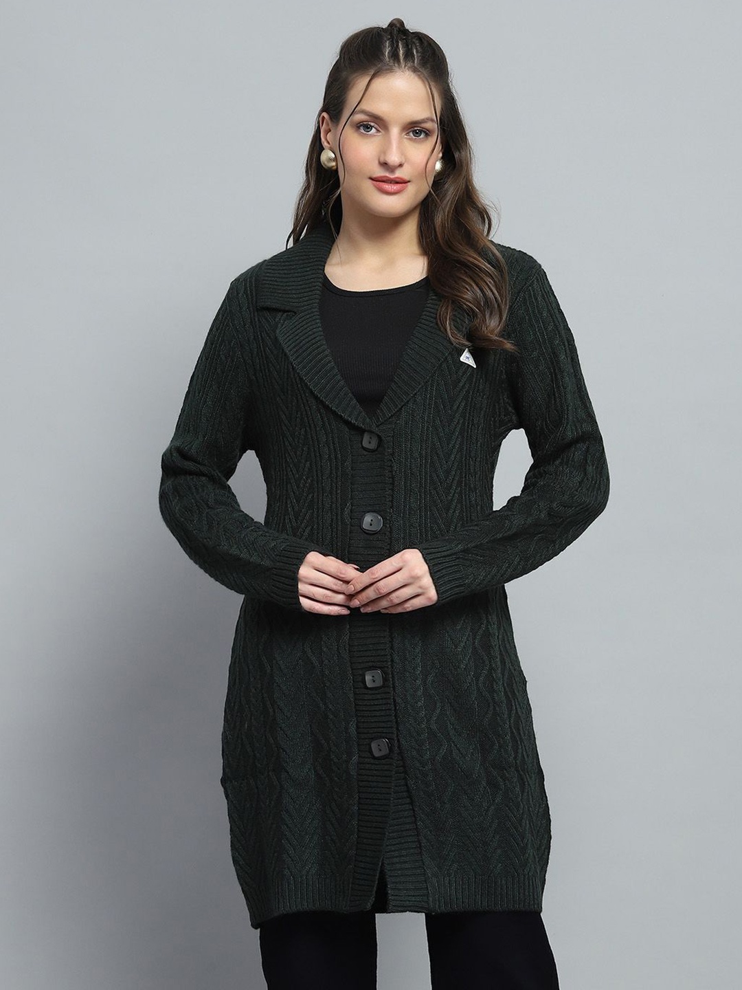 

Monte Carlo Women Woollen Longline Cardigan, Green