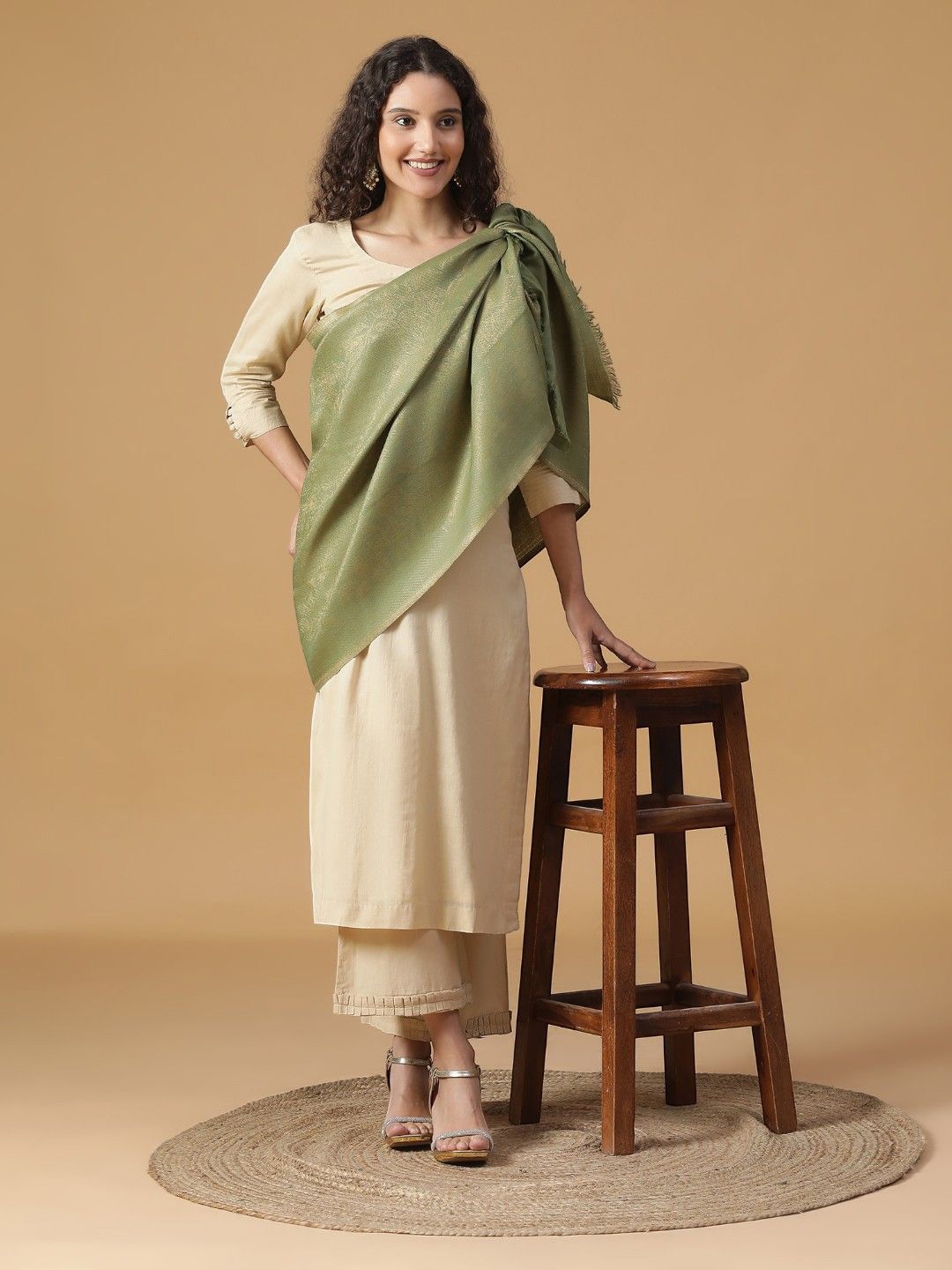 

SHINGORA Women A Splash of Elegance Woven Design Stole, Green