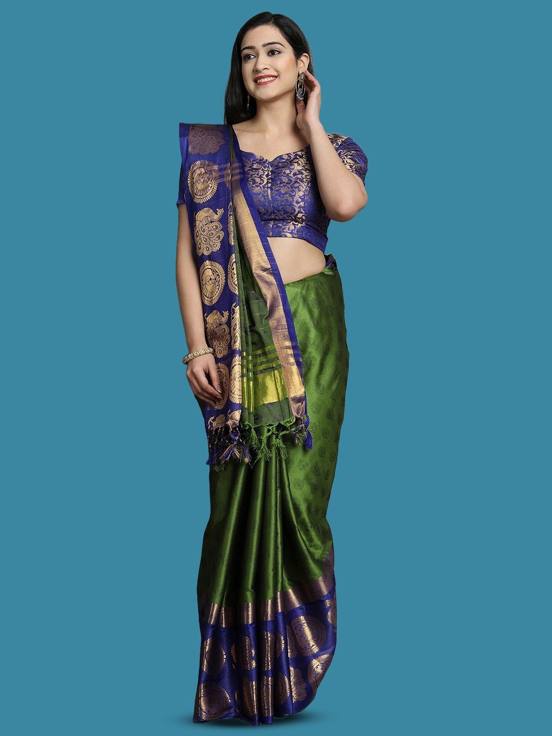 

yourwish Embellished Zari Gadwal Saree, Green