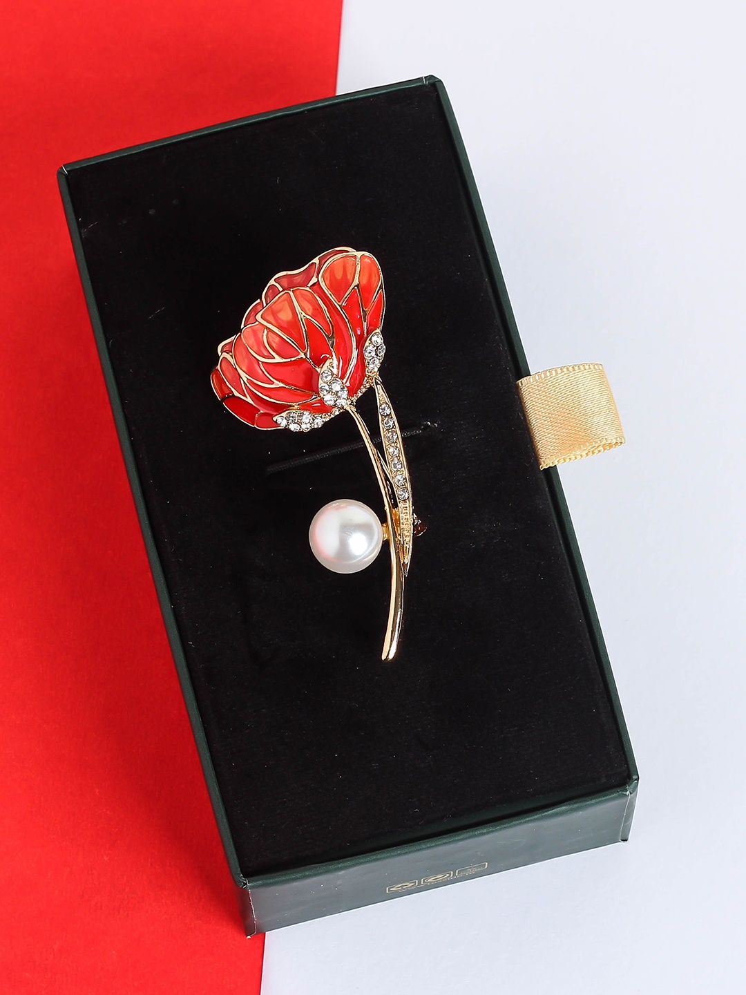 

Tossido Men Stone Studded & Beaded Flower Brooch, Red
