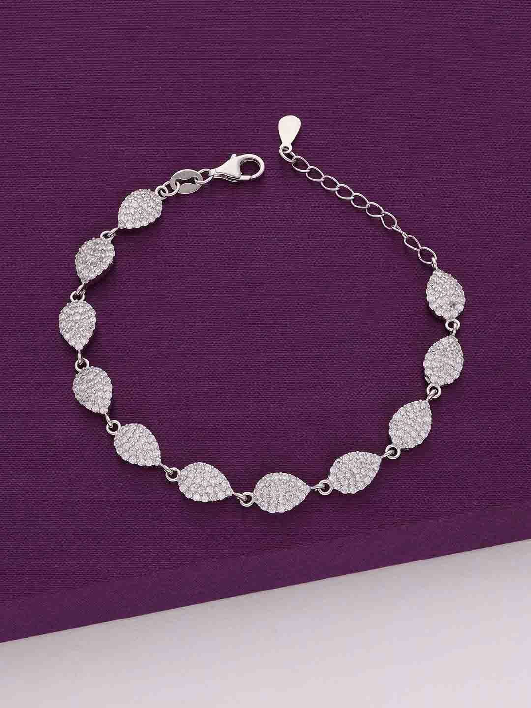 

KAI JEWEL Women 92.5 Silver Bedazzling Zircon Studded Pears Rhodium-Plated Link Bracelet