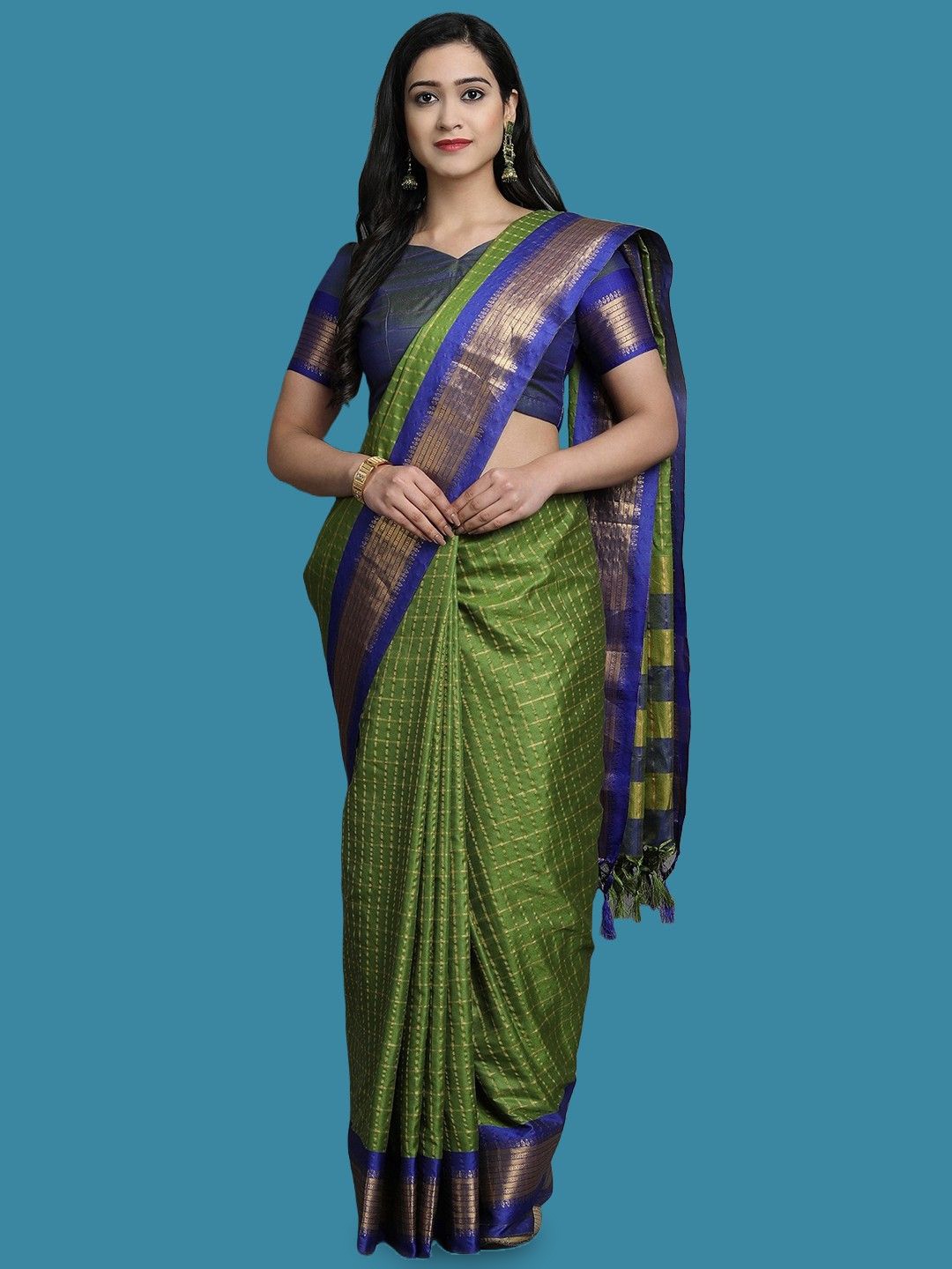 

yourwish Woven Design Zari Garad Saree, Green