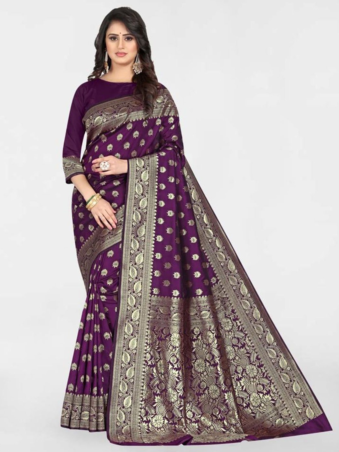 

KALINI Woven Design Zari Banarasi Saree, Purple