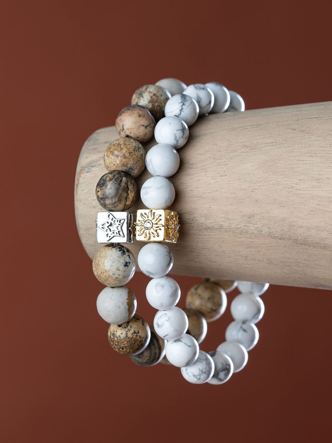 

Stone Story By Shruti Men 925 Sterling Silver Gold-Plated Solar Serenity Howlite Bracelet