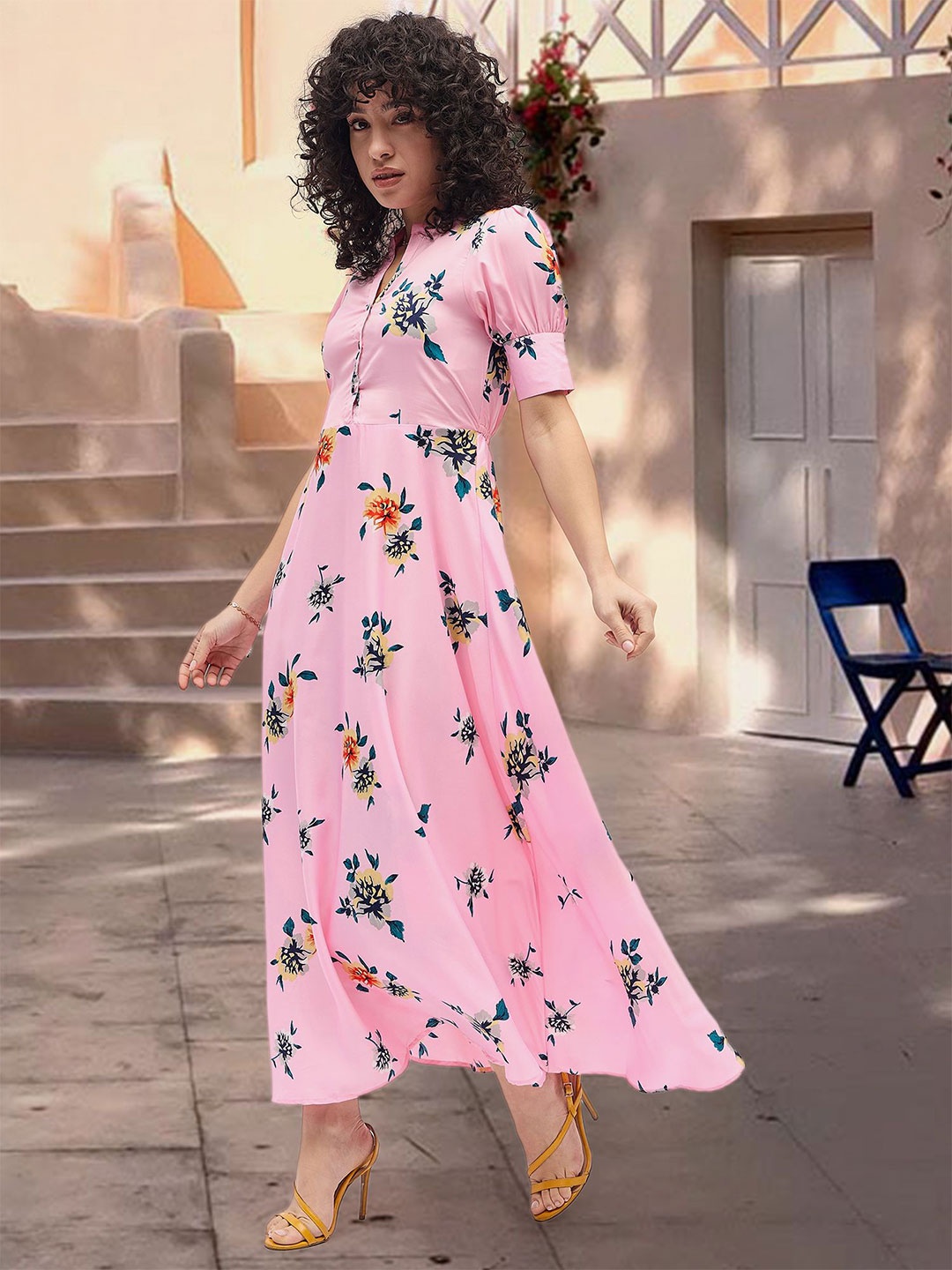 

DressBerry Floral Print Crepe A-Line Maxi Dress, Pink