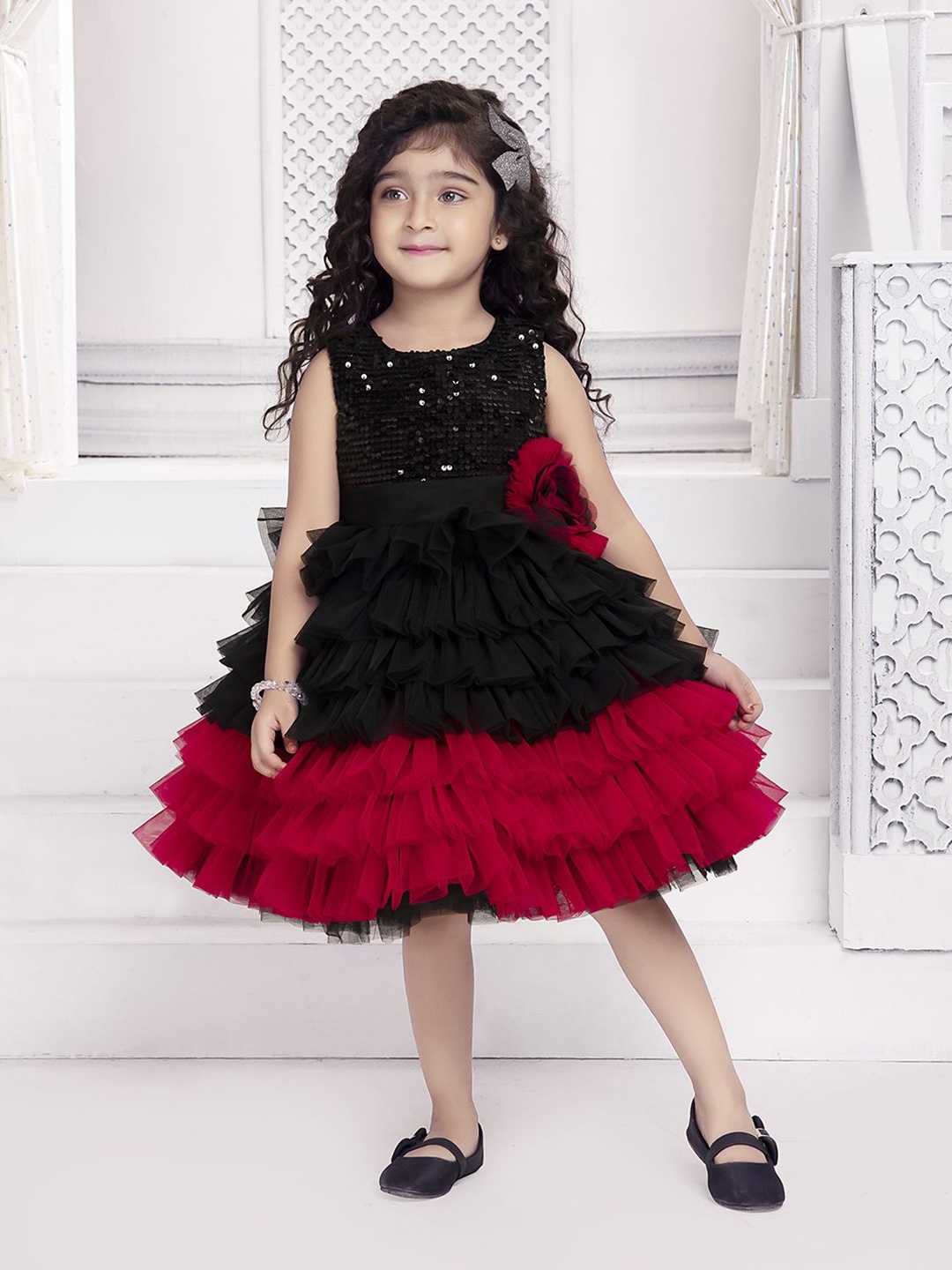 

Ministitch Net Fit & Flare Dress, Black