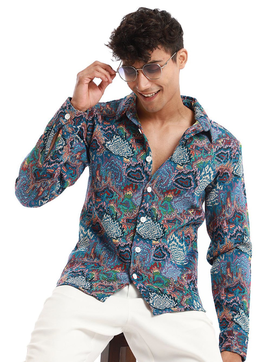 

Banana Club Men Ice Burst Jacquard Shacket, Blue