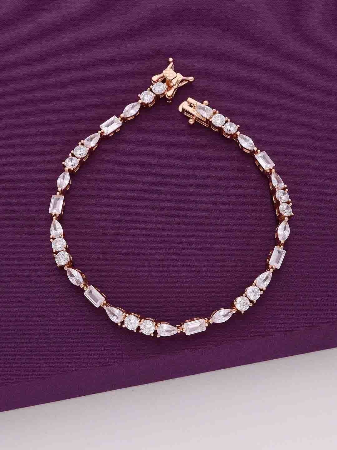 

KAI JEWEL Women 92.5 Sterling Silver CZ-Stone & Crystals Rose Gold-Plated Link Bracelet