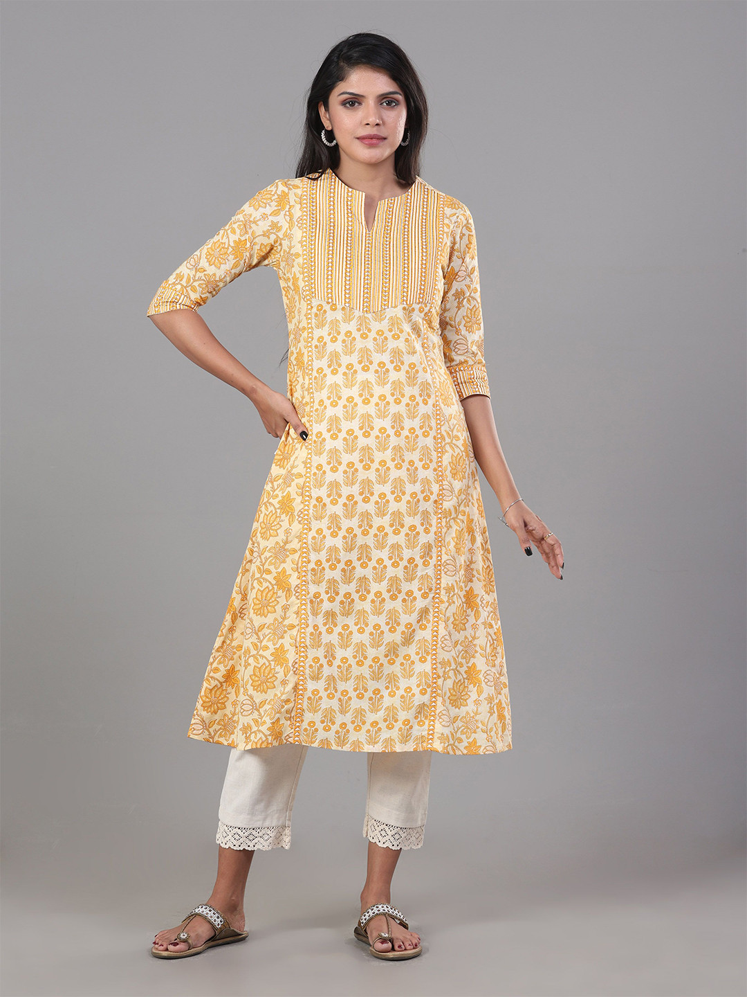 

Vismay Embroidered A-Line Printed Kurta, White