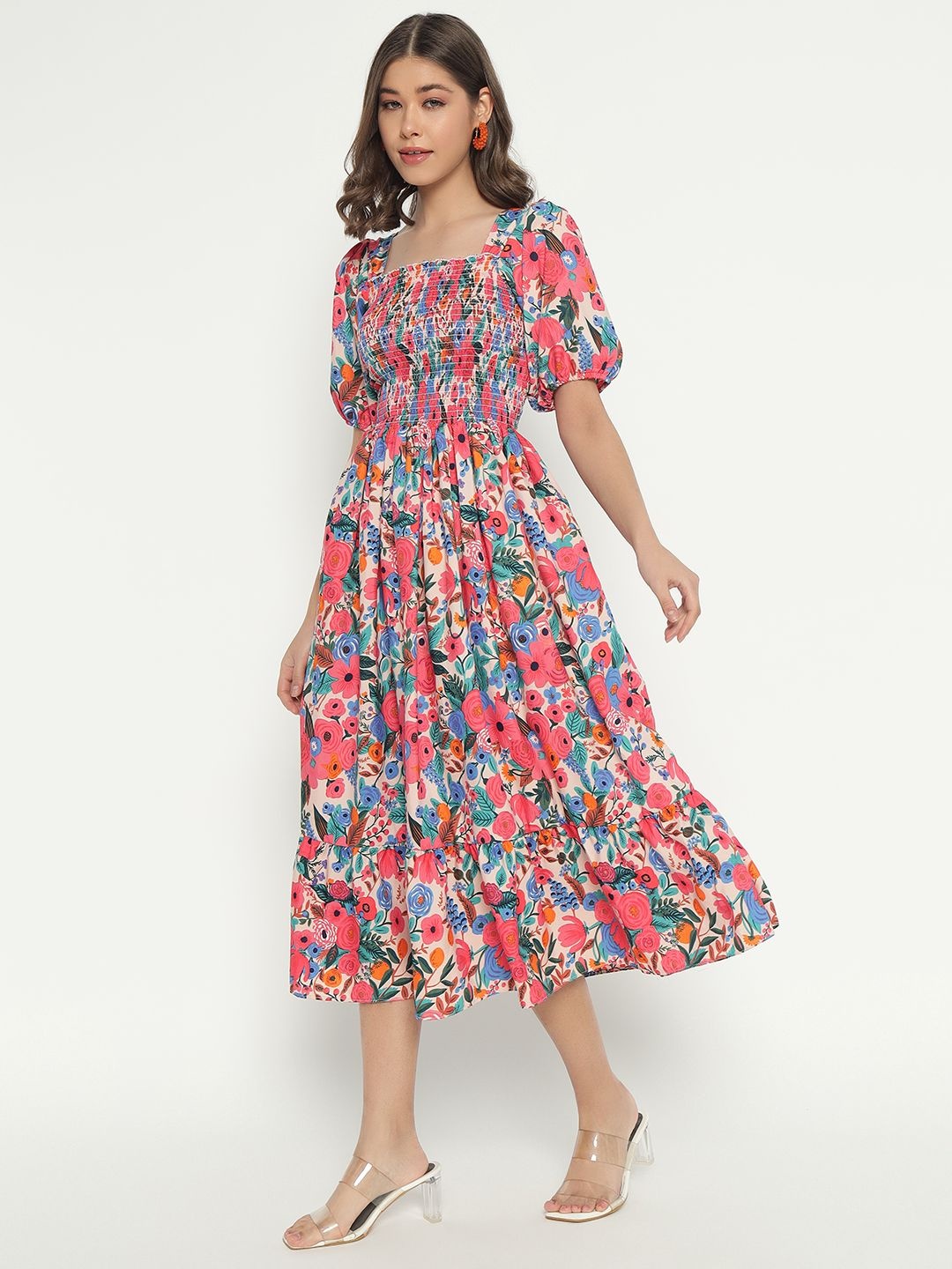 

Krunal Raiyani Women Floral Printed Fit & Flare Midi Dress, Blue
