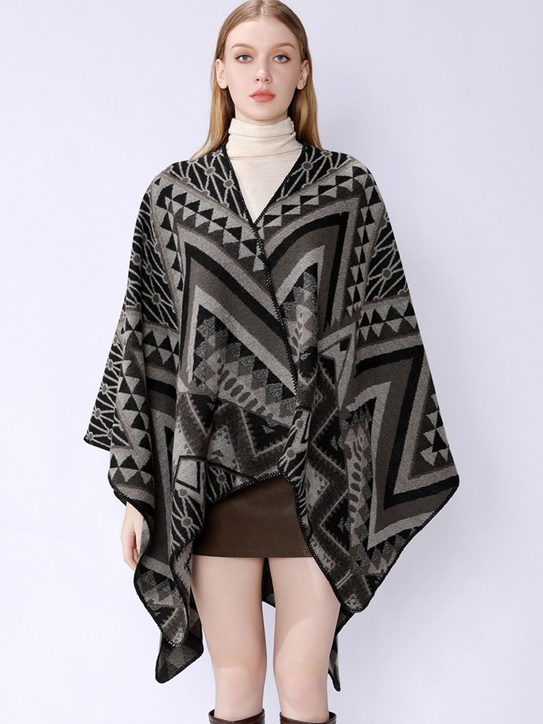 

LULU & SKY Women Printed Shrug, Grey