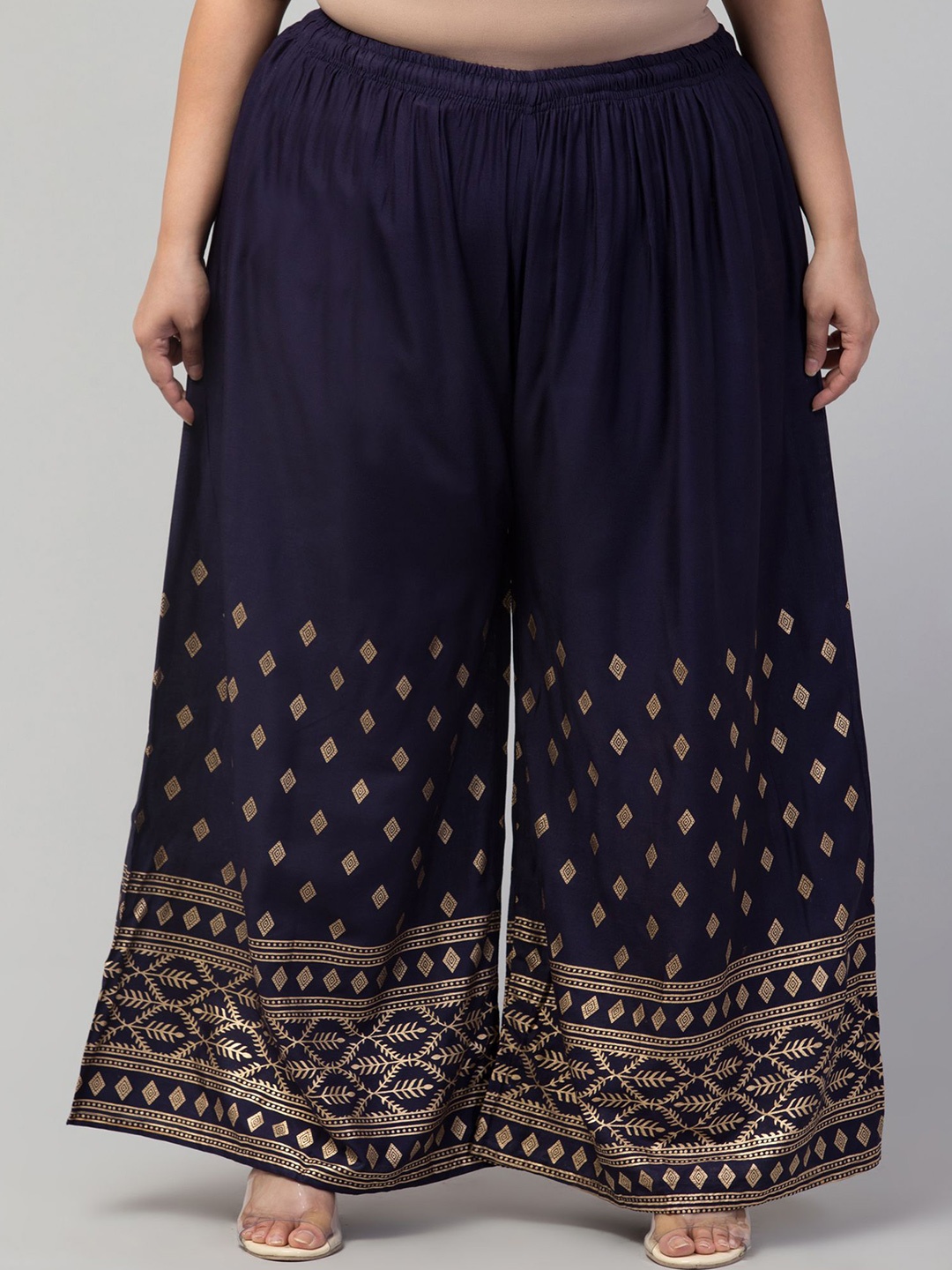 

STYLE PREZONE Women Ethnic Motifs Printed Ethnic Palazzos, Navy blue
